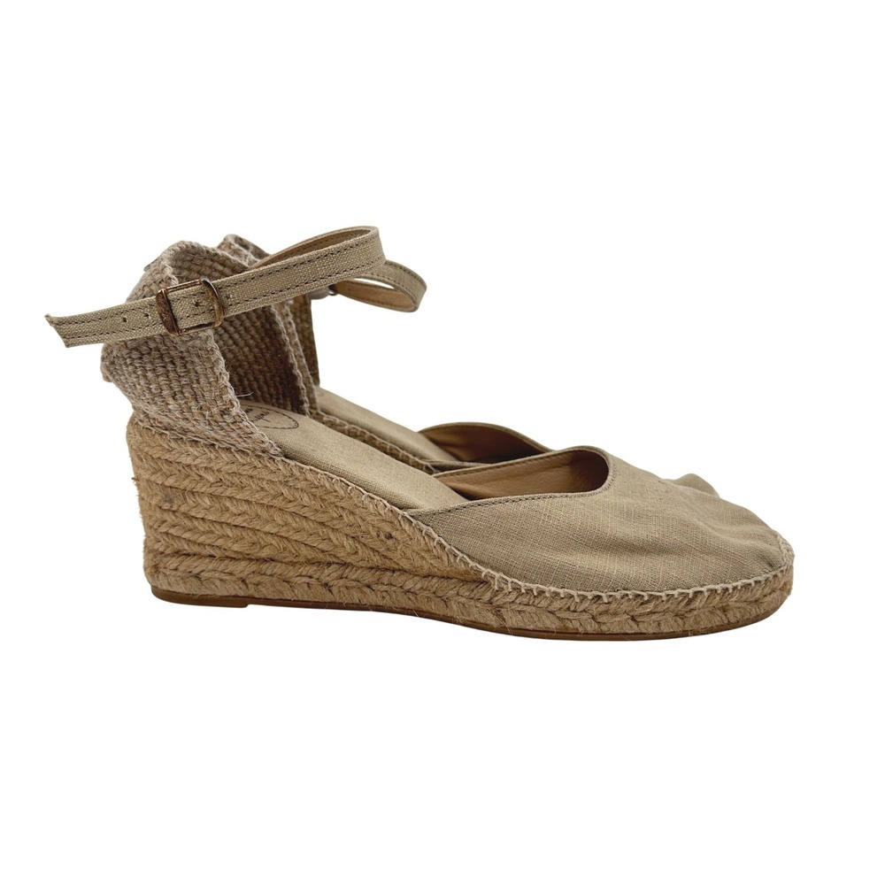 Toni Pons Tan Linen Espadrille Wedge Sandals Ankle Strap Beige EU 40 / US 9